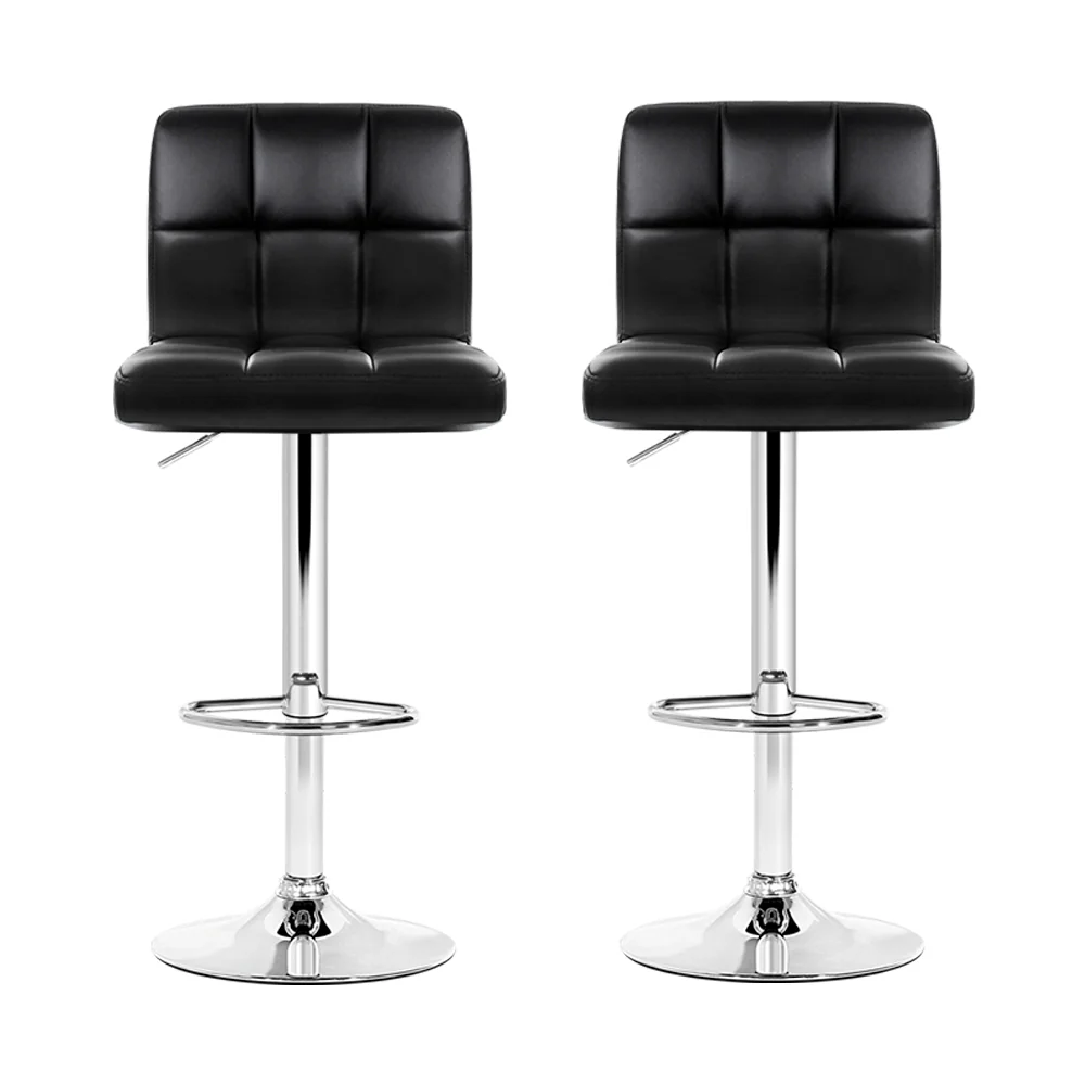 Artiss 2x Bar Stools Leather Gas Lift Black