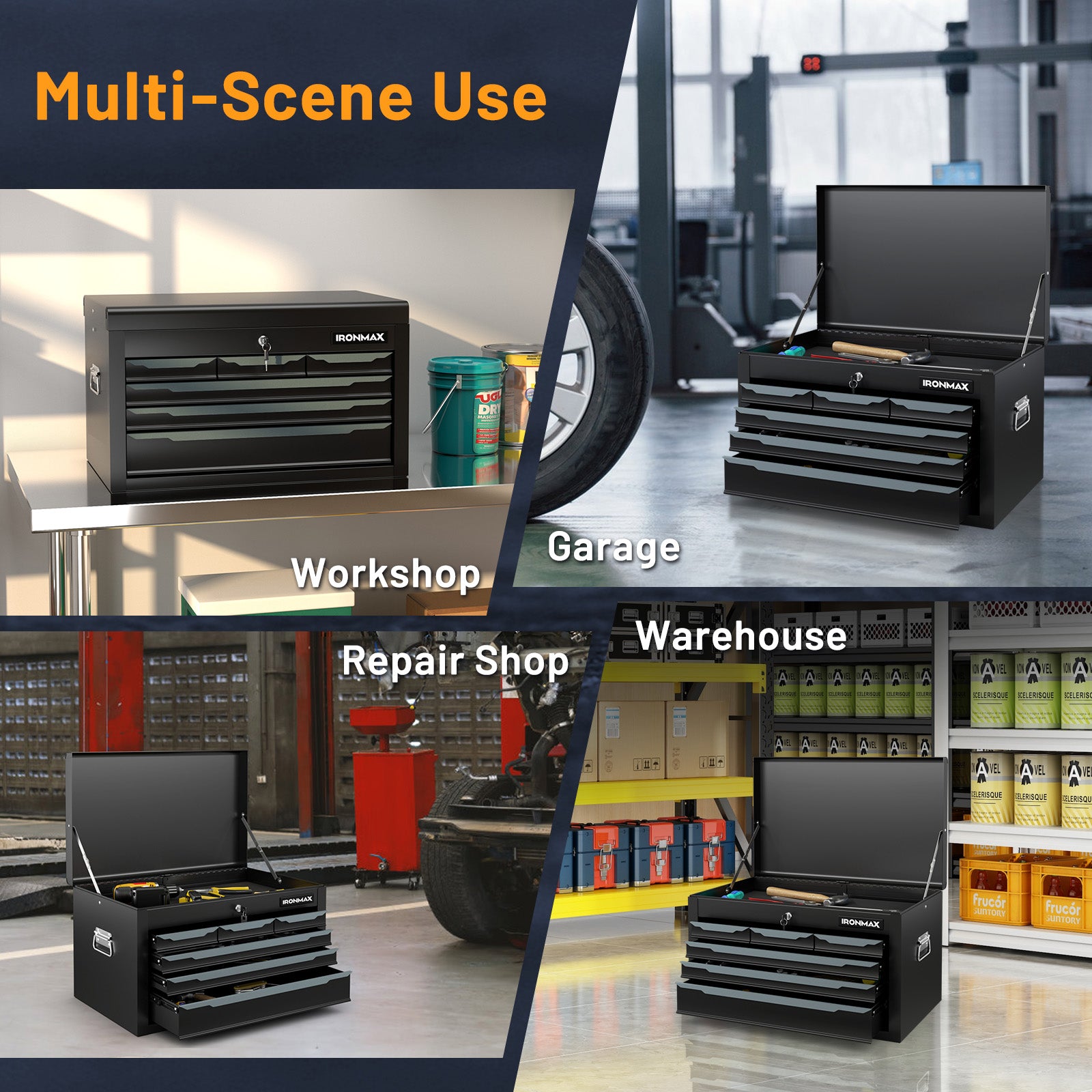Steel Tool Box, 24�� Tool Chest Case with 6 Drawers, Top Storage, Automatic Lock
