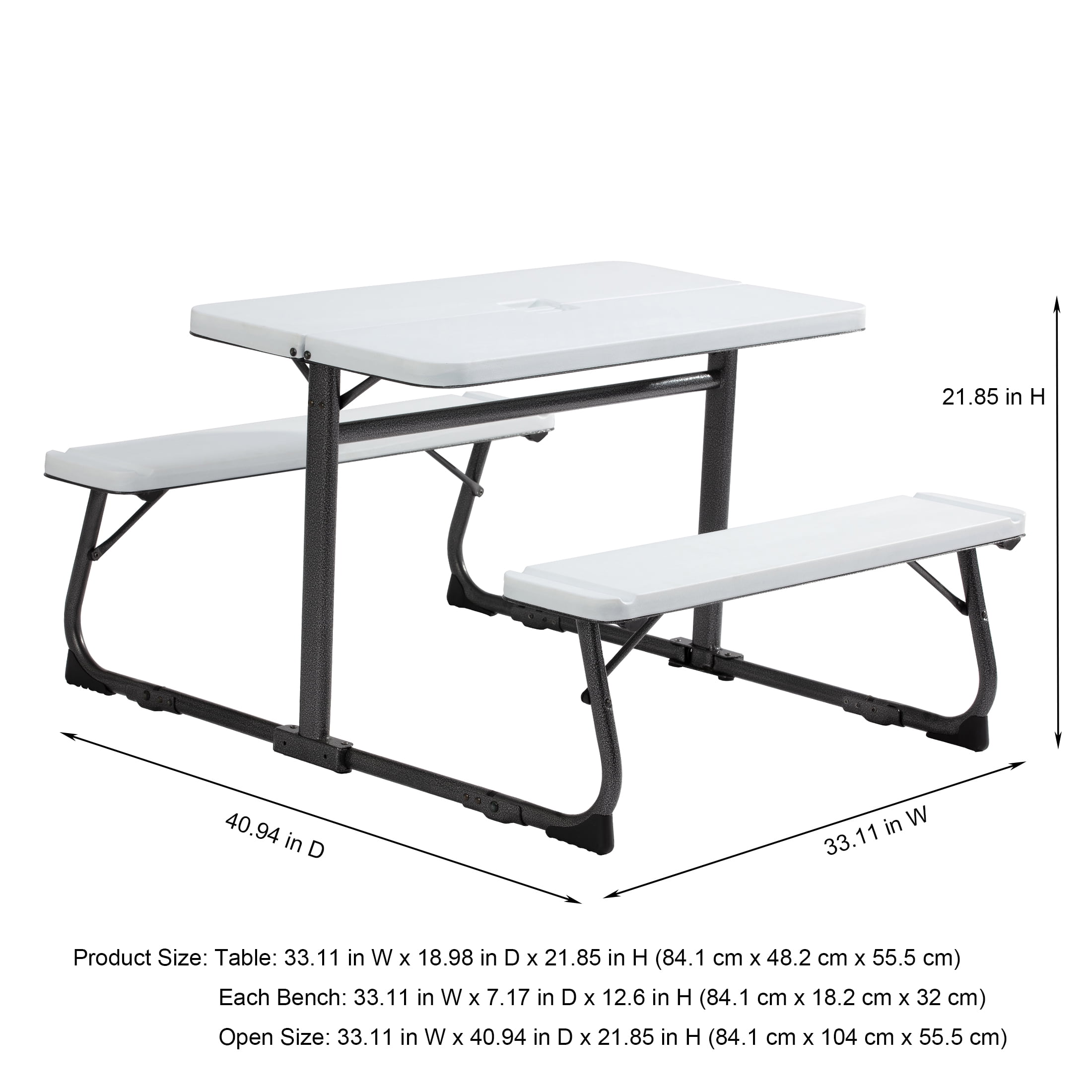 Your Zone Kid��s Folding Activity Table with Benches, White �C Ages 3-8, Easy Storage & Durable