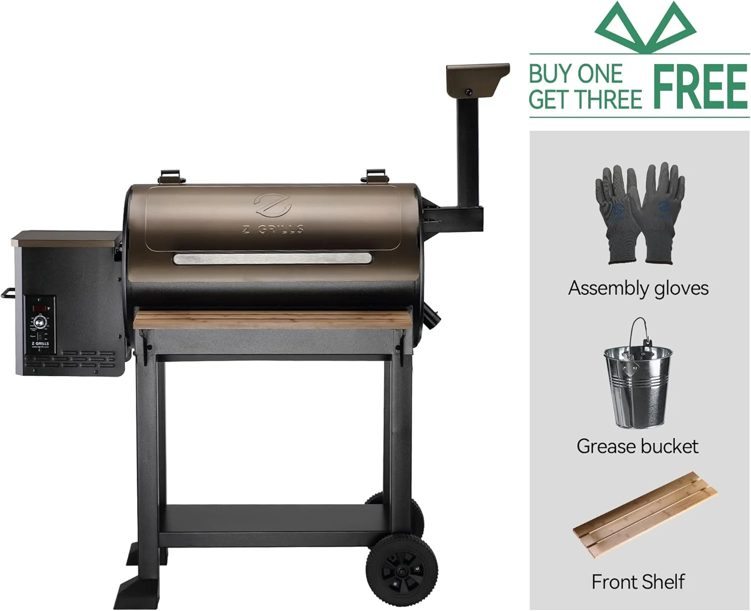 Z GRILLS Wood Pellet Grill Smoker with 552 Cooking Area & Front Shelf for Outdoor BBQ, Smoke, Bake and Roast, 550C