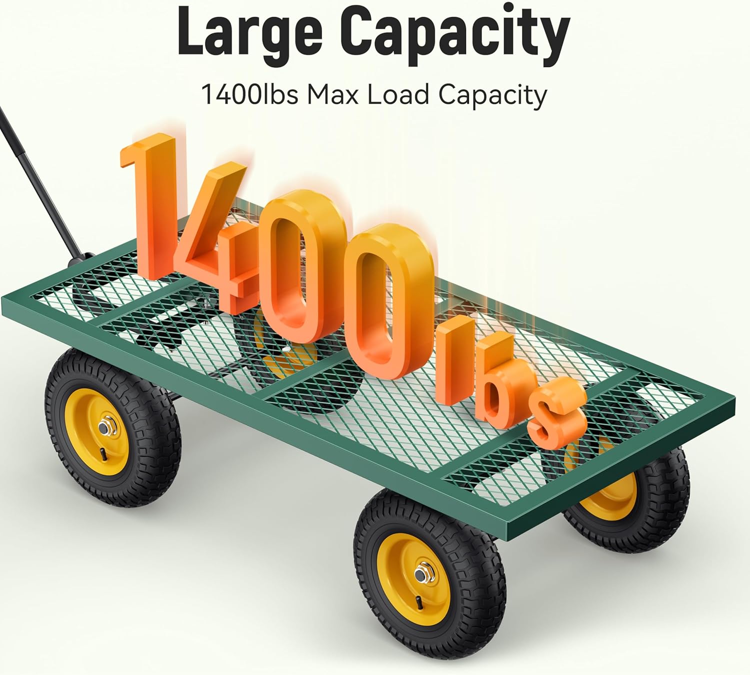 Steel Garden Cart, 2-in-1 1400 lbs Heavy Duty Utility Wagon, with Removable Mesh Sides to Convert into Flatbed, 240?? U-Turn 13