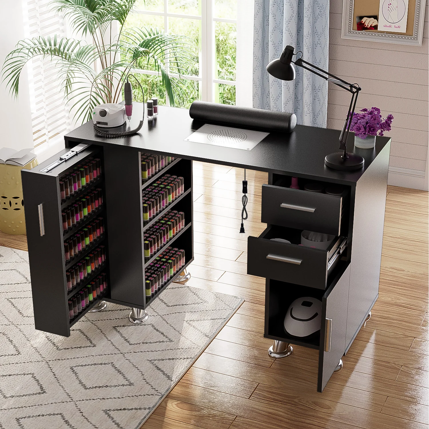 Manicure Table with Dust Collector Black