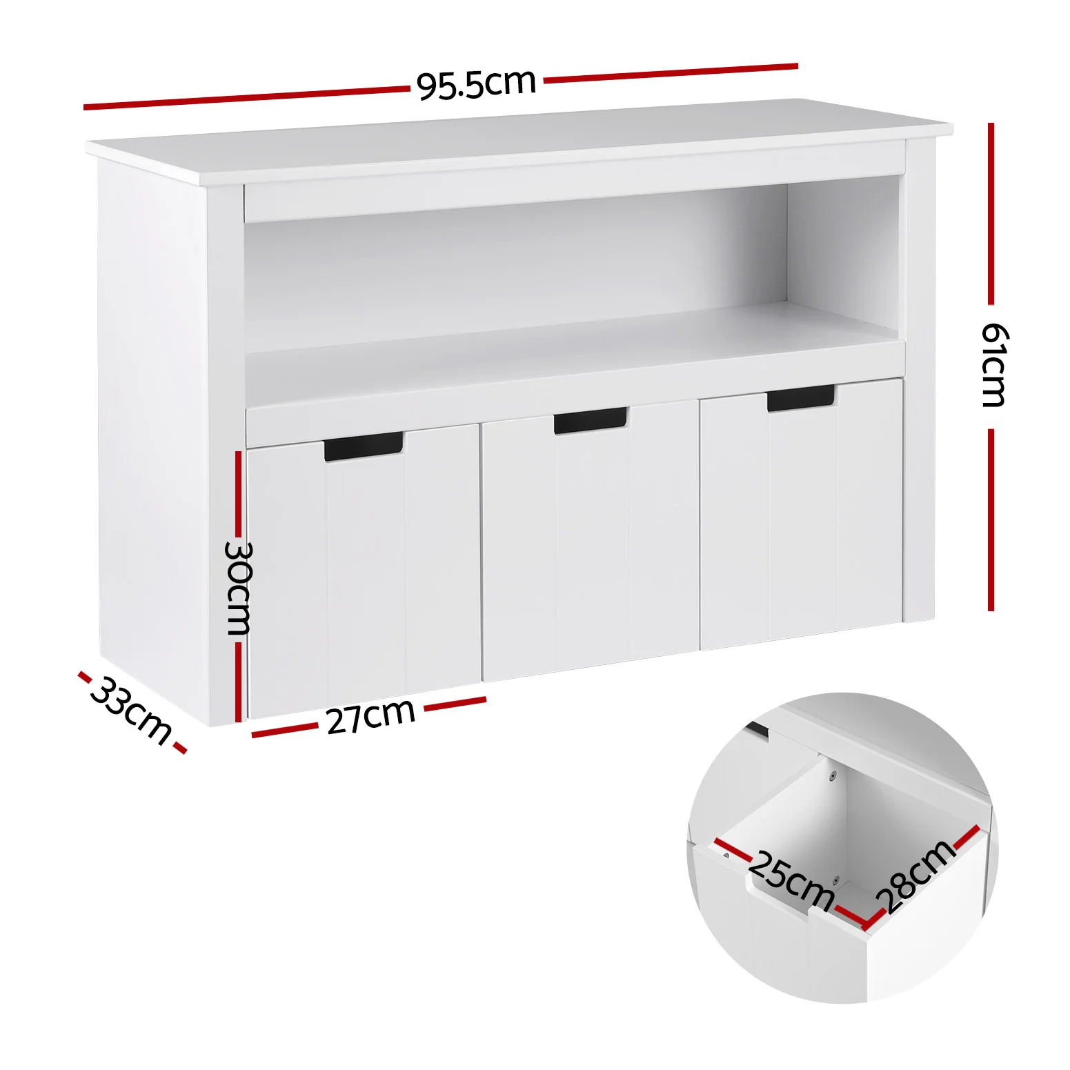 Keezi Kids Bookshelf 3 Drawers Storage Children Bookcase Toy Organiser Display