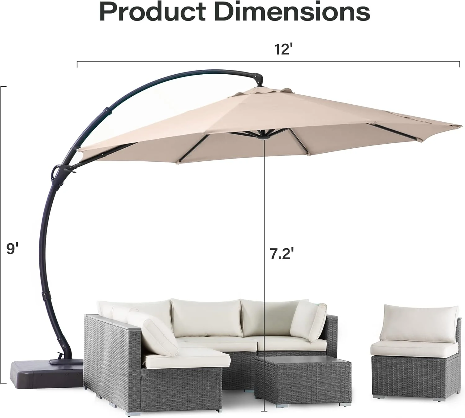 LAUSAINT HOME Outdoor Patio Umbrella with Base included, 11 FT Deluxe Curvy Cantilever Umbrella Heavy Duty Offset Hanging Umbrella with 360�� Rotation for Market, Pool, Garden, Backyard, Deck (Beige)