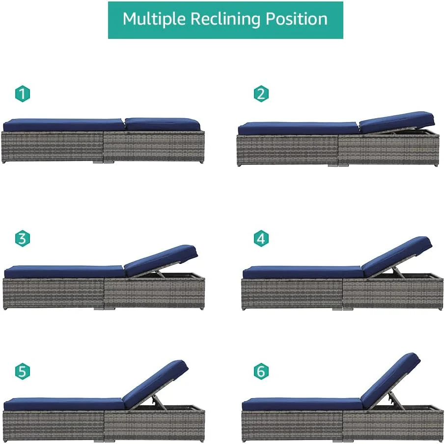 Patiorama Outdoor Patio Lounge Chair, Elegant Reclining Adjustable Pool Rattan Chaise Chair with Beige Cushion, Brown PE Wicker, Steel Frame, Set of 2