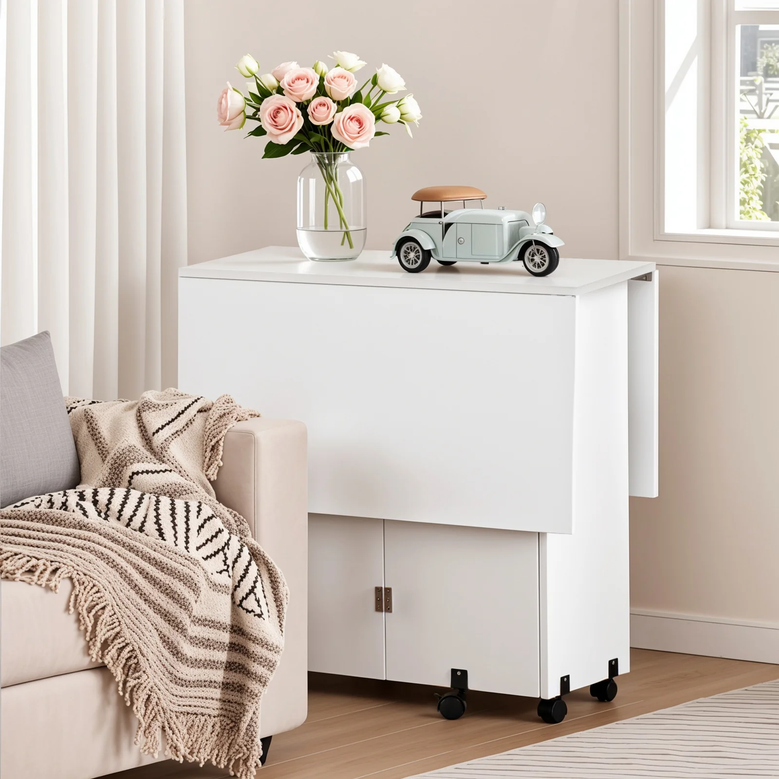 Foldable Dining Table with Storage Shelves