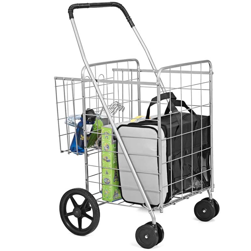 Jumbo Folding Shopping Cart Large Rolling Grocery Utility Cart with Double Basket & 360�� Swivel Wheels