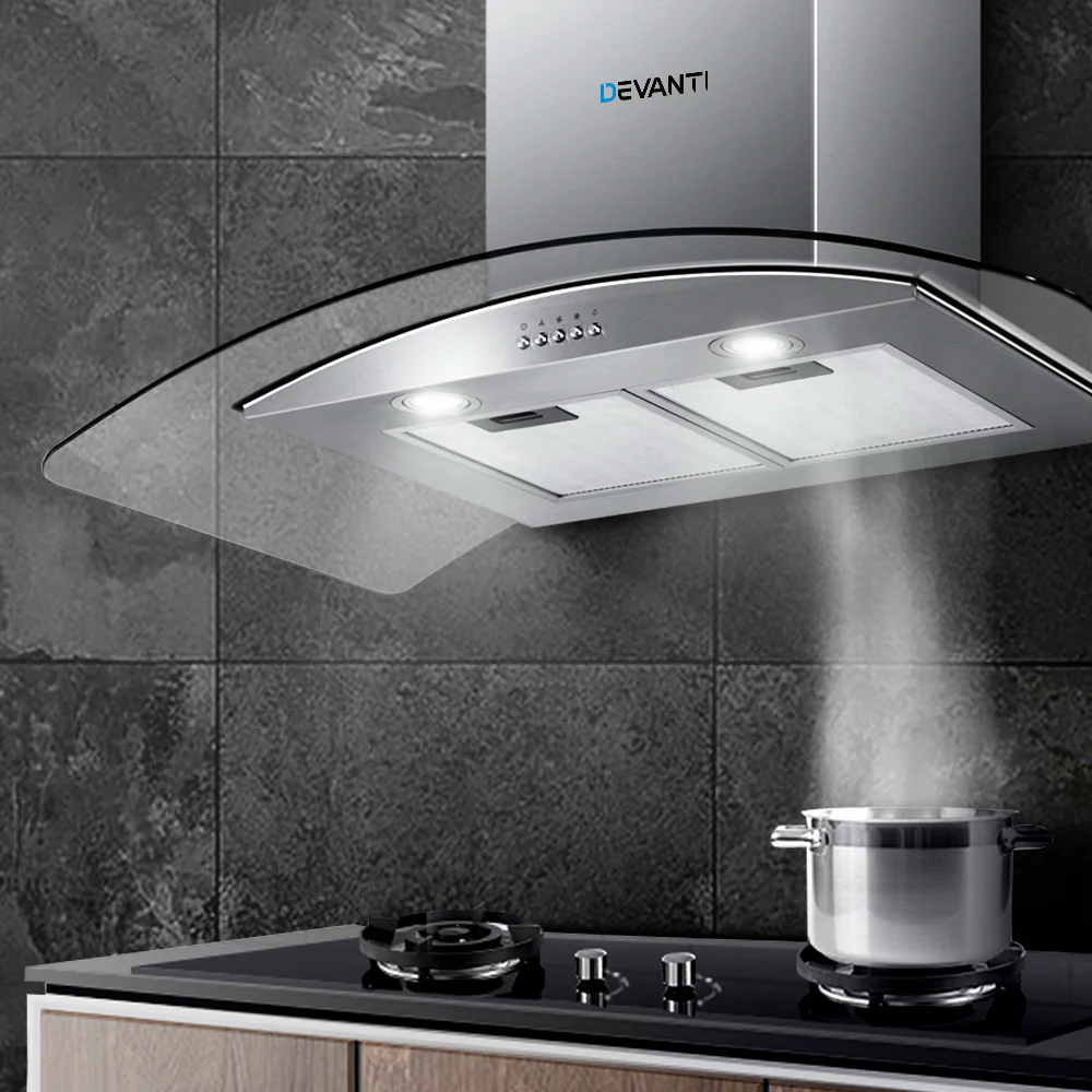Devanti 900mm Range Hood 90cm Rangehood Glass Canopy