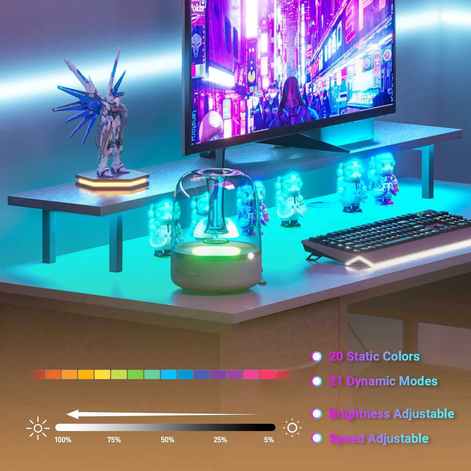 Gaming Desk with LED Lights with Monitor Stand 120cm