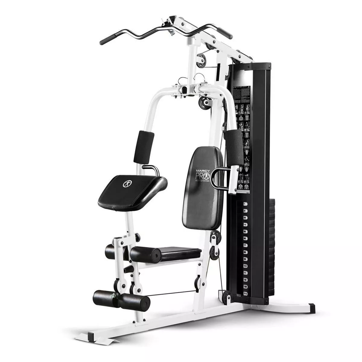 Marcy 150-Pound Stack Home Gym, Dual-Function Arm Press & Leg Developer, Full Body Workout, Black/White