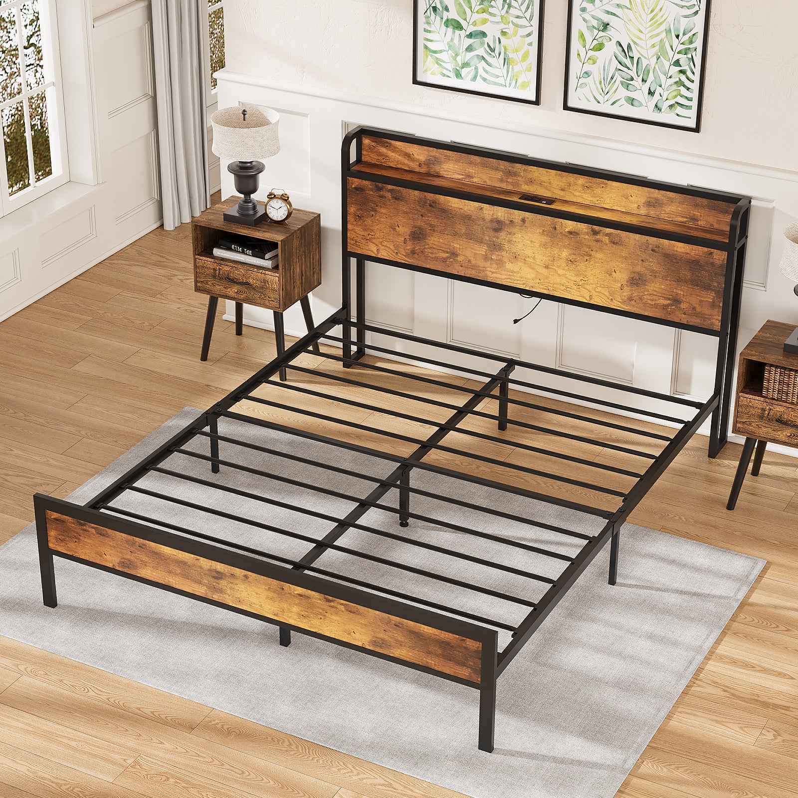 Bed Frame with Charging Station and USB Ports