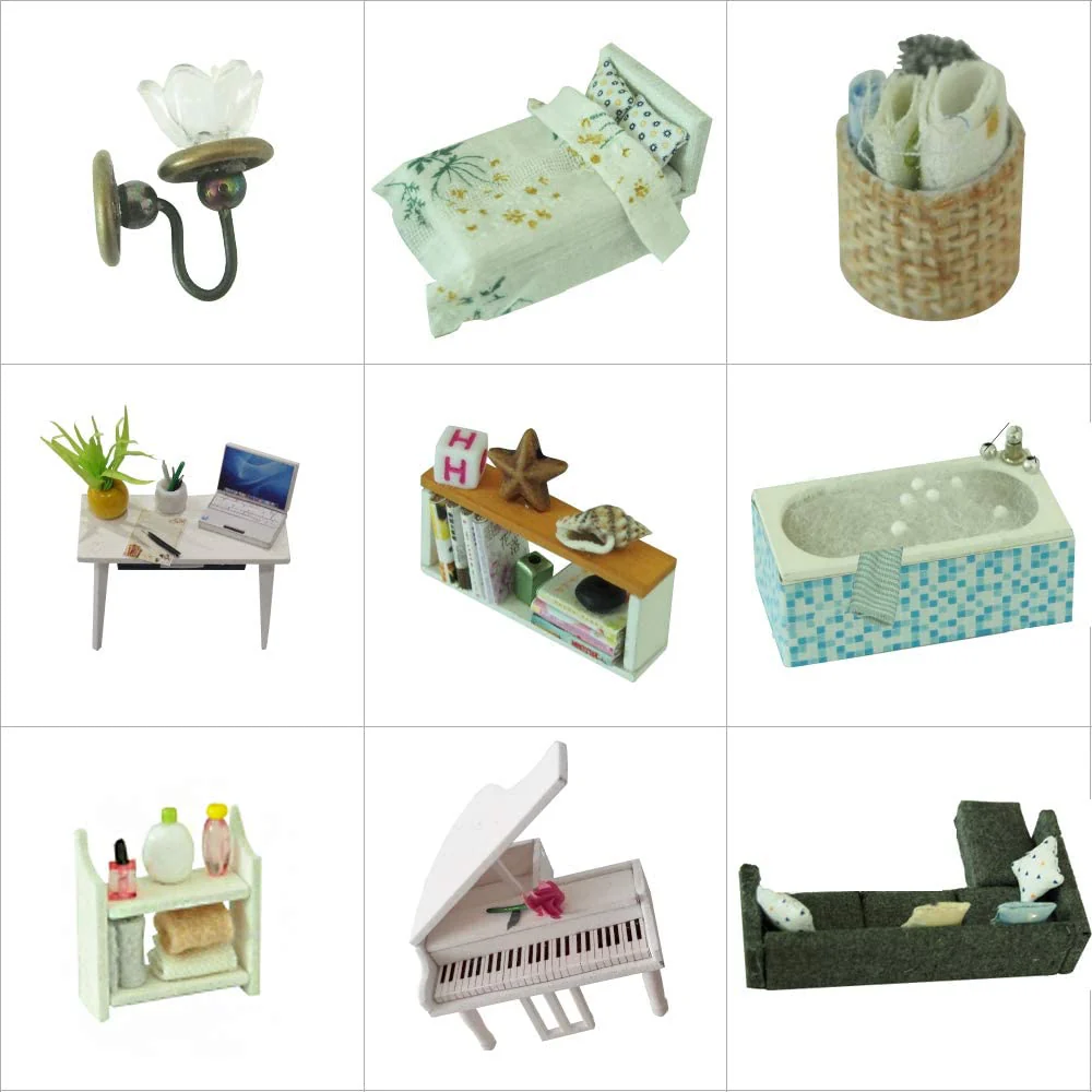 Dollhouse Miniature with Furniture Kit Plus Dust Proof and Music Movement - Happy time 1:24 Scale Creative Room Idea