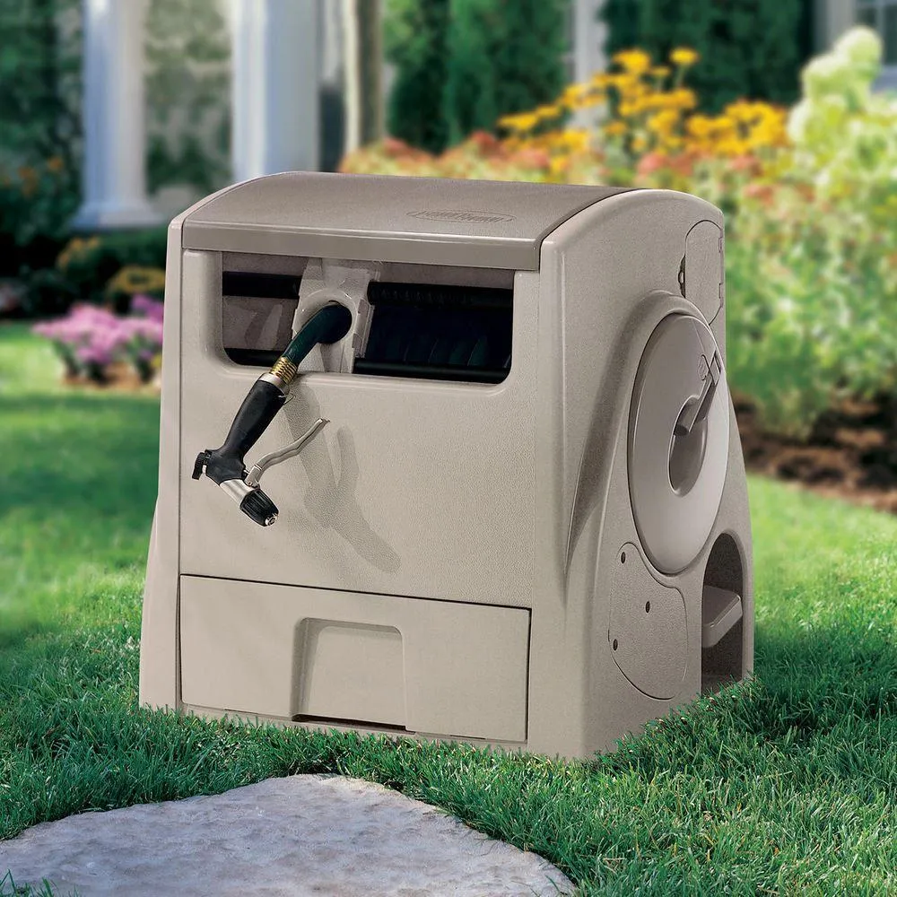 Powerwind Auto Power Rewind Hose Reel, Light Taupe