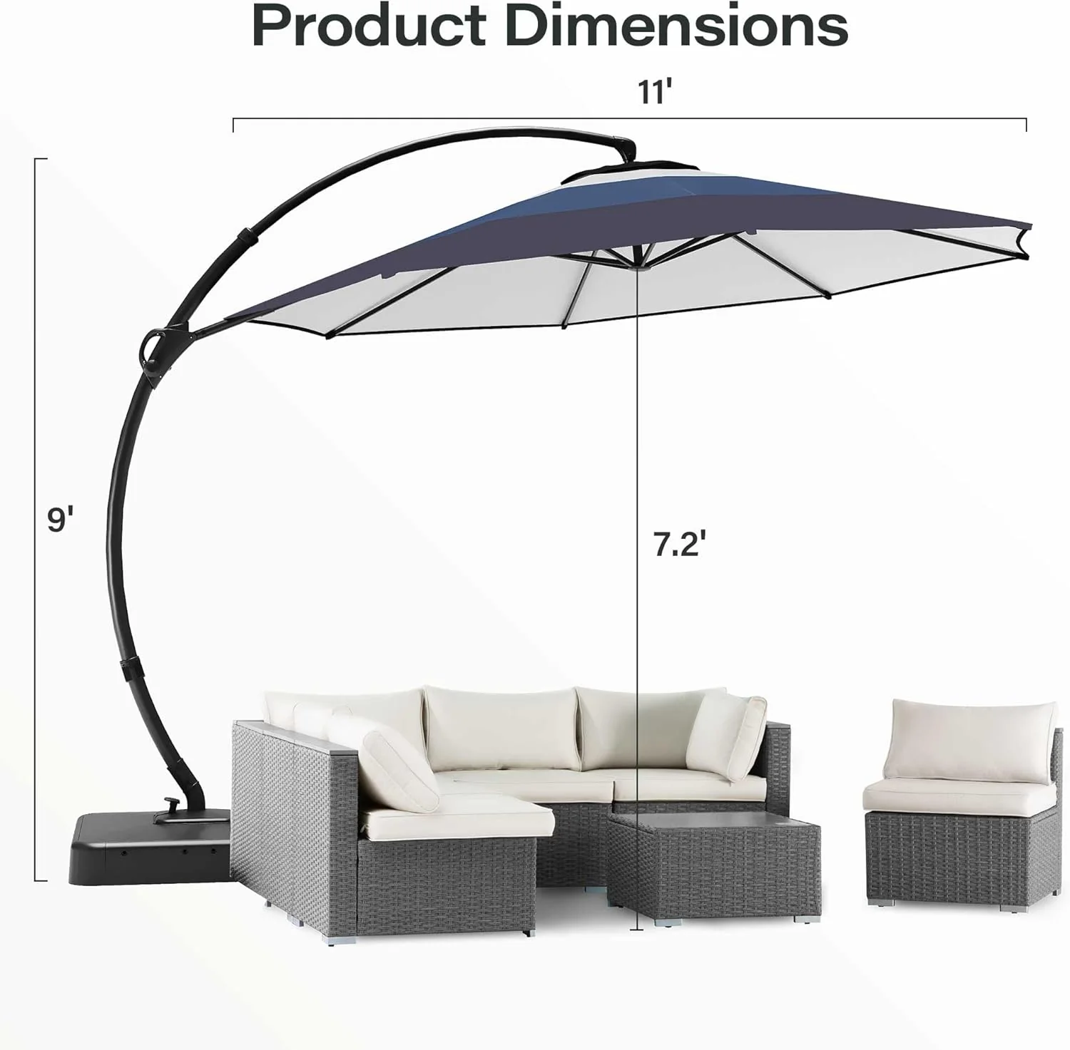 LAUSAINT HOME Outdoor Patio Umbrella with Base included, 11 FT Deluxe Curvy Cantilever Umbrella Heavy Duty Offset Hanging Umbrella with 360�� Rotation for Market, Pool, Garden, Backyard, Deck (Beige)