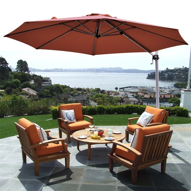 11 FT Patio Offset Cantilever Umbrella 360�� Rotation Tilt with Cross Base & Crank Handle