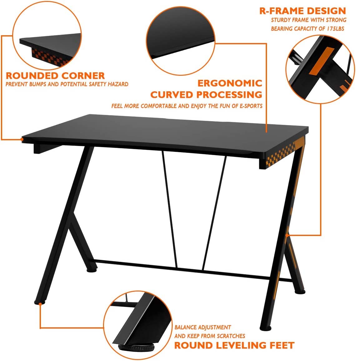 Gaming Desk & Chair Combo Set, Racing Style Home Office Gamer Workstation w/Massage Lumbar Support & Headrest