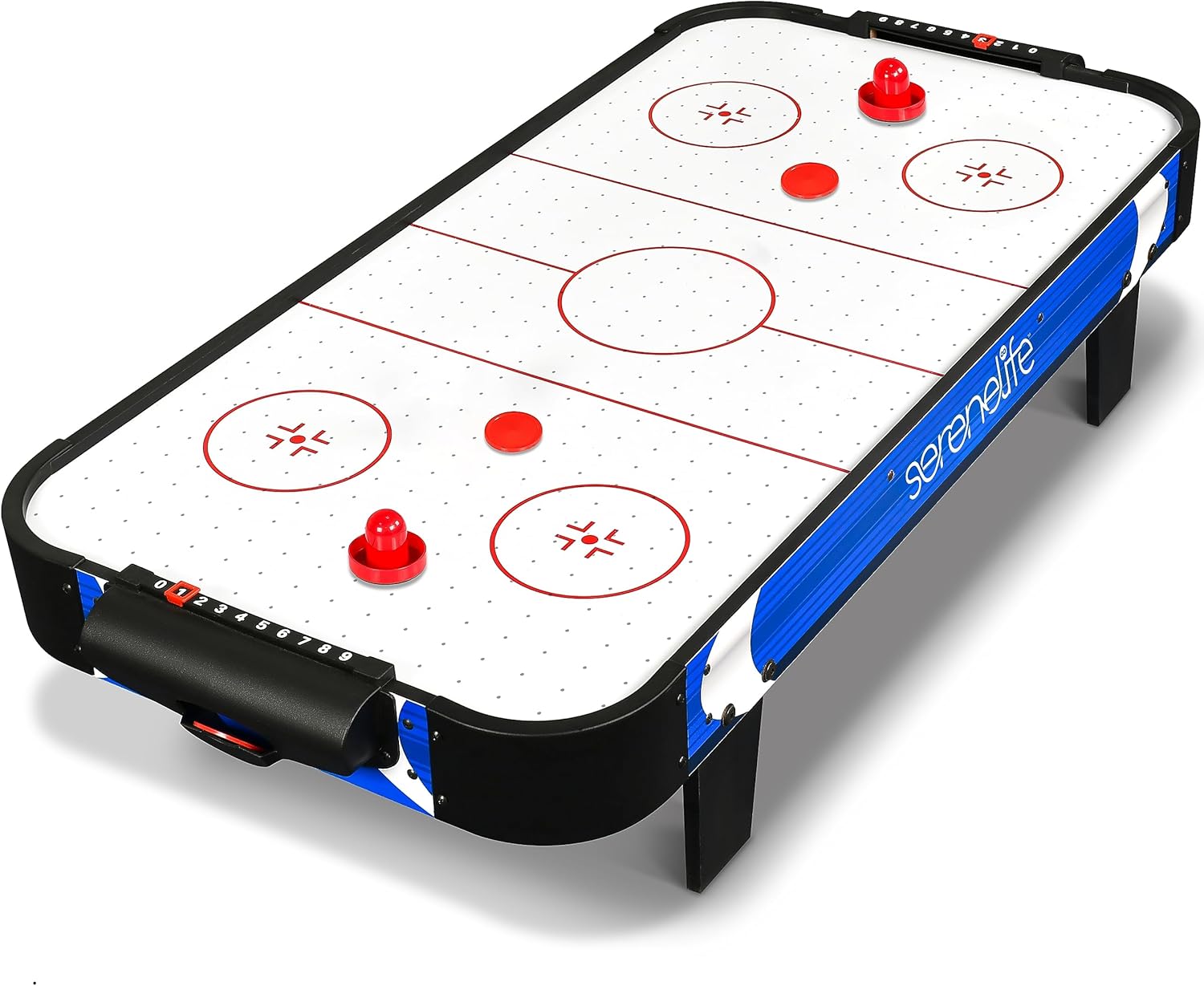 SereneLife Air Hockey Game Table 4.10ft with Strong Motor, Digital LED Scoreboard, Puck Dispenser & Complete Accessories