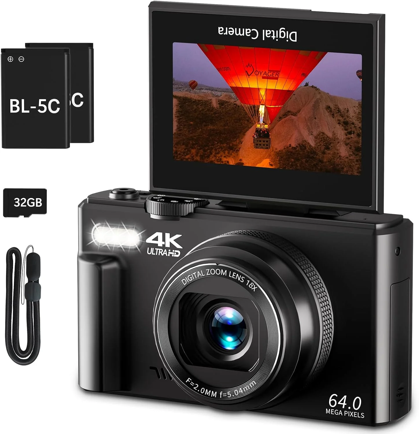 4K Digital Camera for Photography, 64MP Vlogging Camera for YouTube with 3