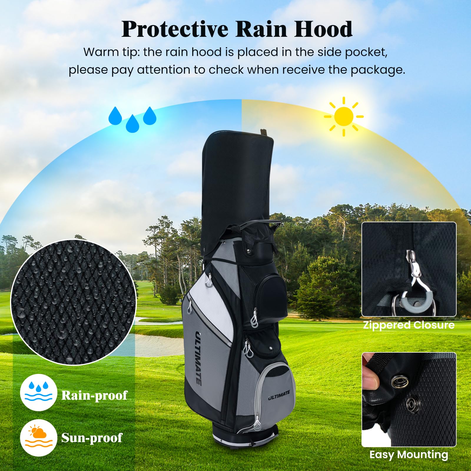 Golf Cart Bag with 14-Way Top Dividers, Golf Club Bag with 7 Zippered Pockets Including Cooler Bag