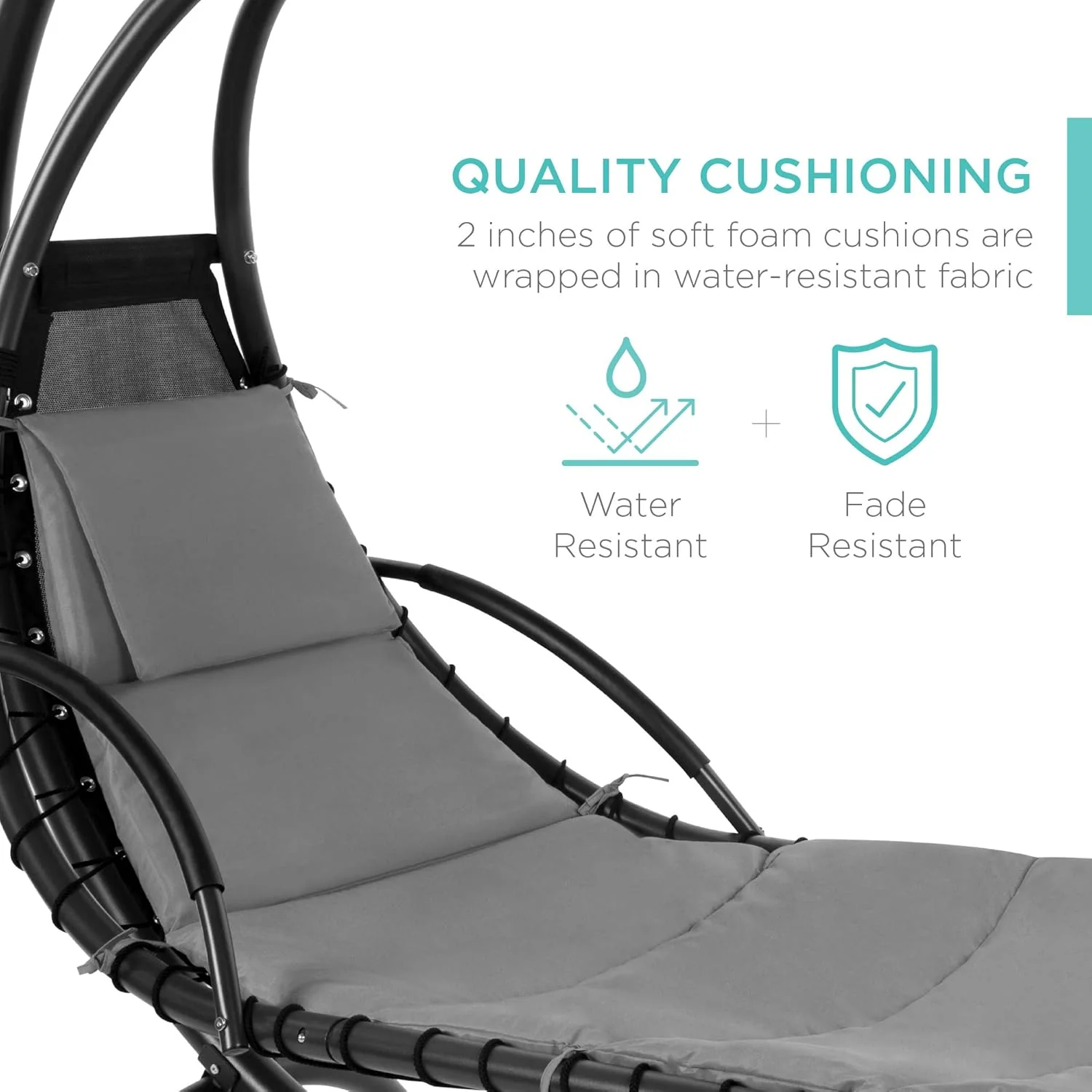 Best Choice Products Outdoor Hanging Curved Steel Chaise Lounge Chair Swing w/Built-in Pillow and Removable Canopy - Charcoal Gray