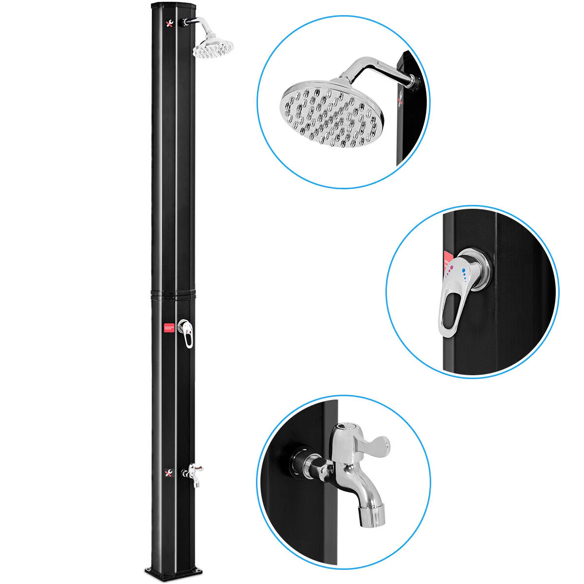 2.2 M 35 L Outdoor Solar Heated Shower 2-Section W/360�� Head & Foot Shower