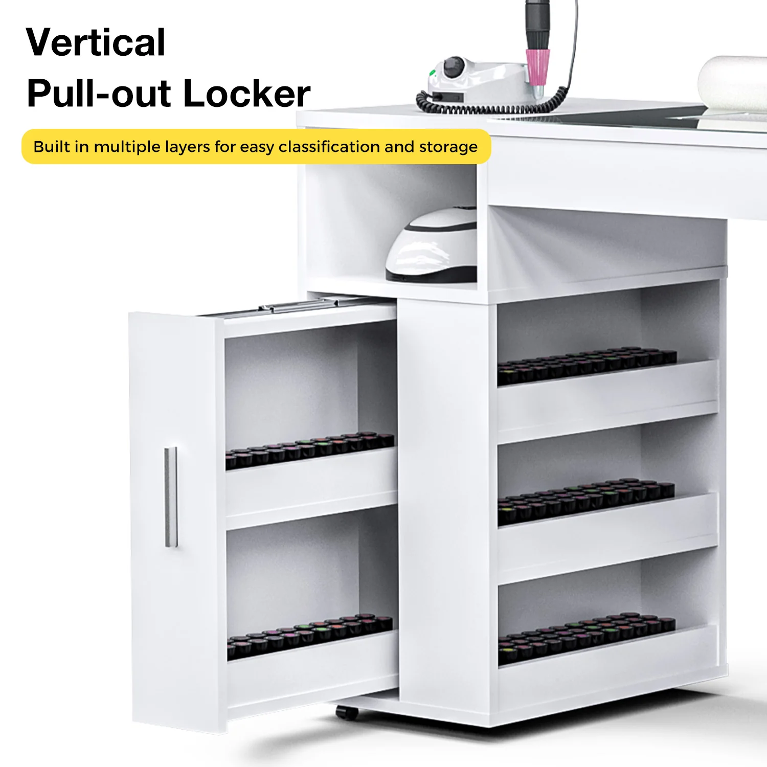 Manicure Table with Glass Top White