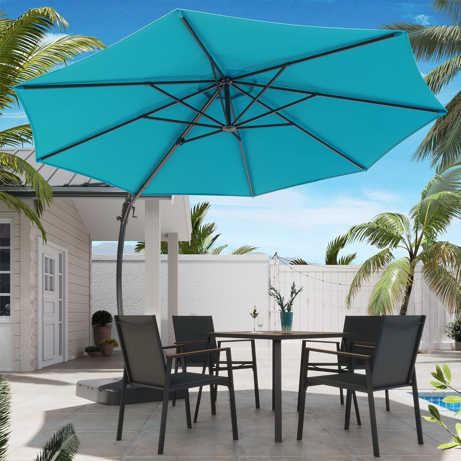 LAUSAINT HOME Outdoor Patio Umbrella with Base included, 11 FT Deluxe Curvy Cantilever Umbrella Heavy Duty Offset Hanging Umbrella with 360�� Rotation for Market, Pool, Garden, Backyard, Deck (Beige)