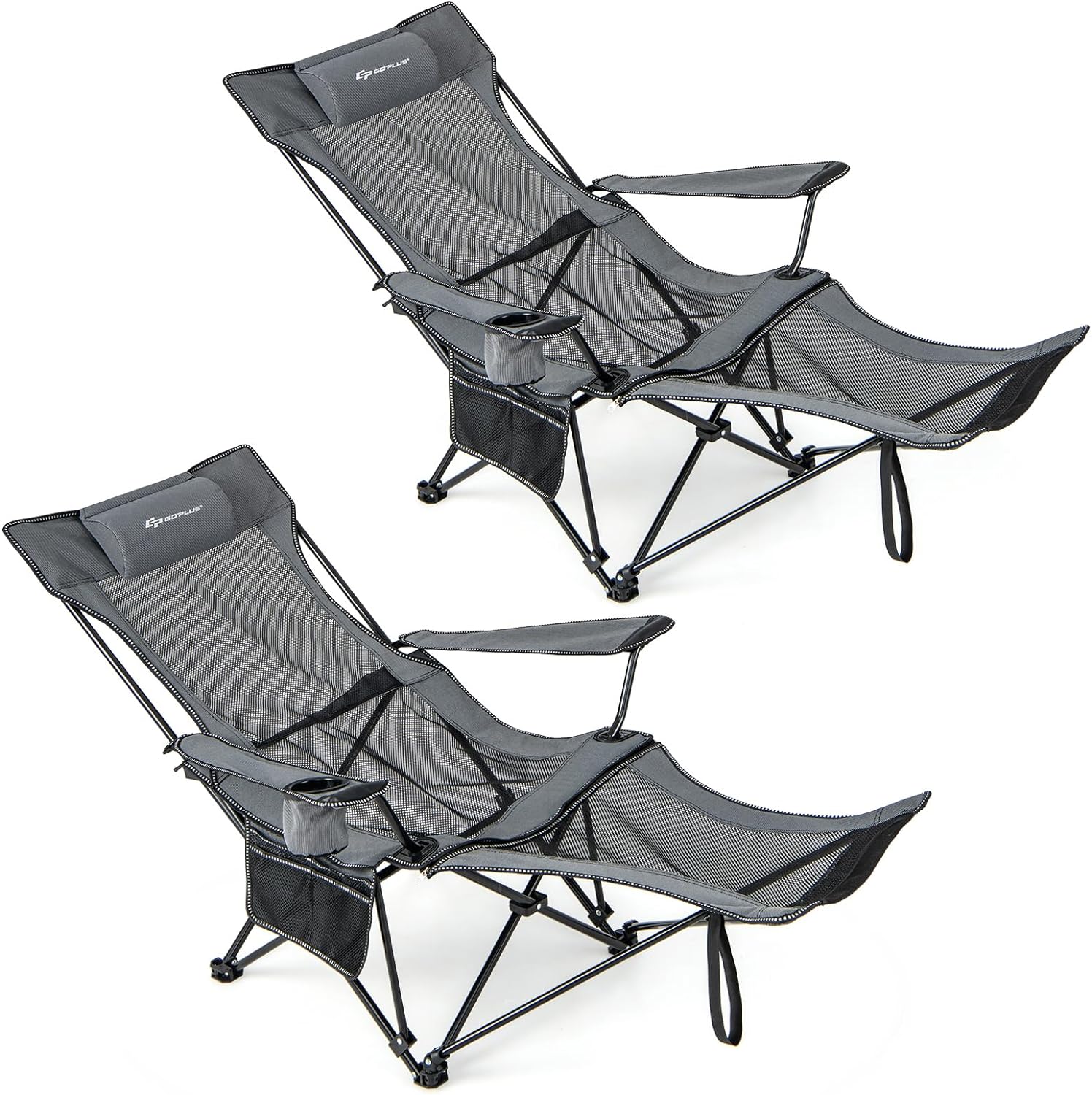 Goplus Reclining Camping Chair with Foot Rest, Folding Lounge Chair for Adults, w/Adjustable Backrest