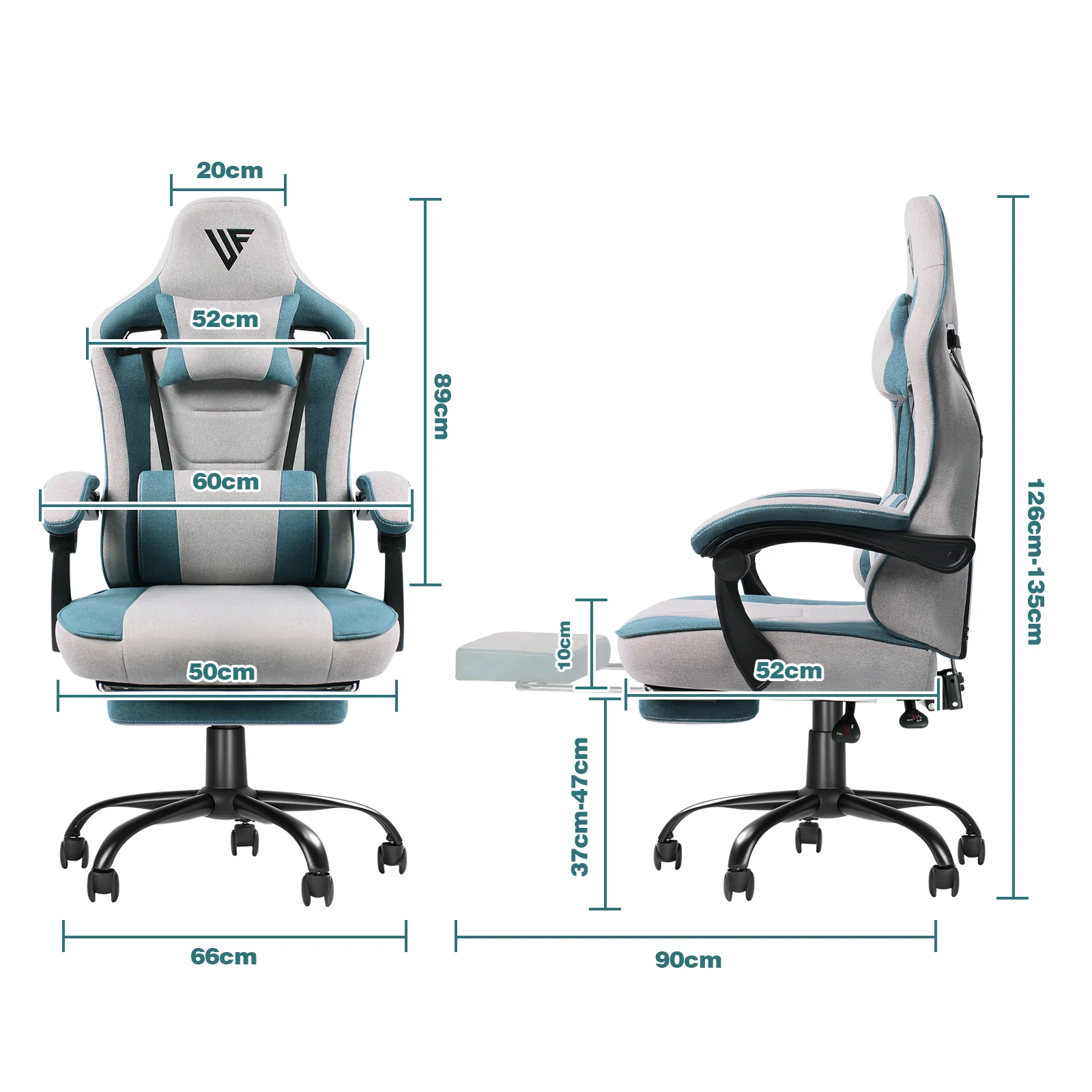 RGB Gaming Desk & Gaming Chair Set Gray+Blue