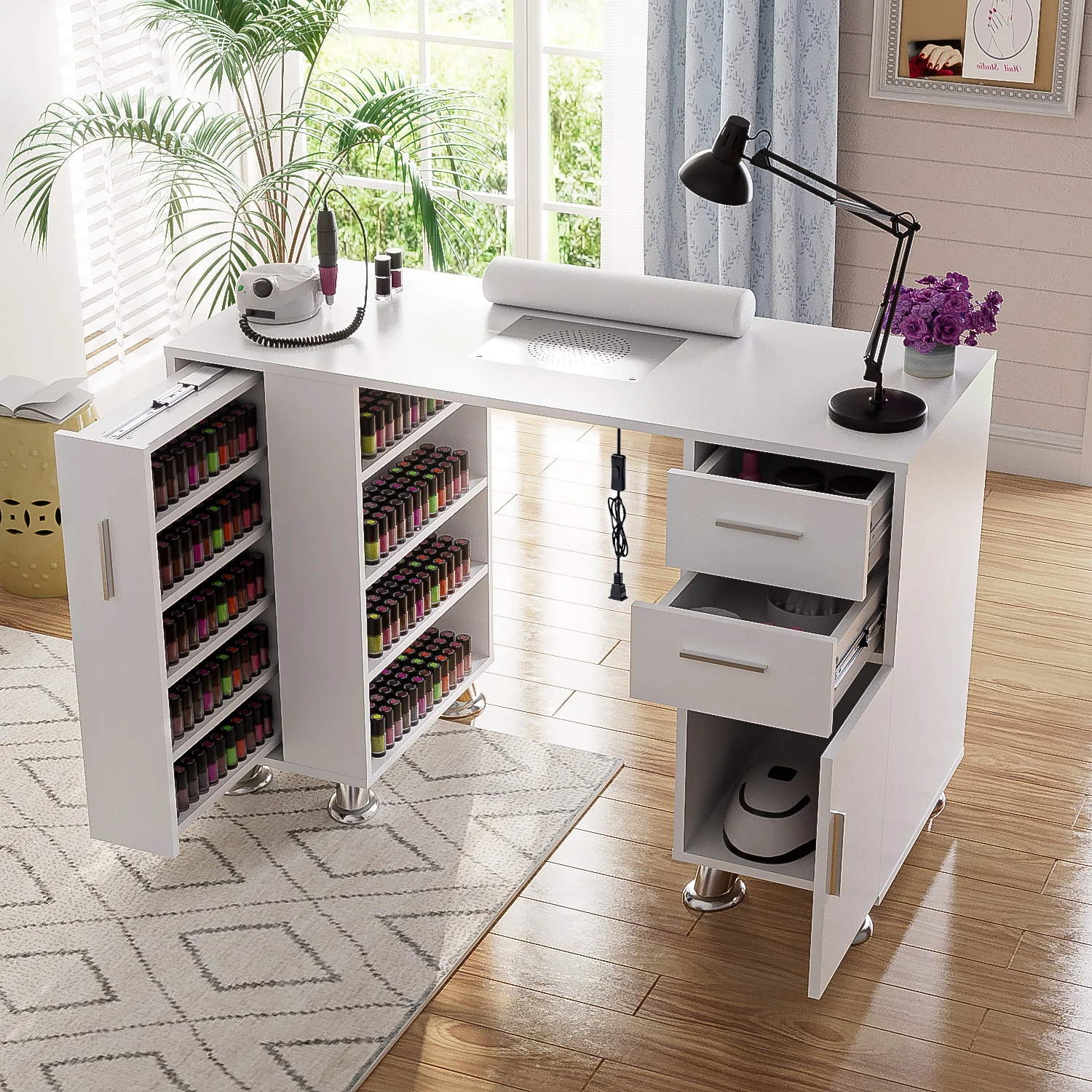 Manicure Table with Dust Collector White