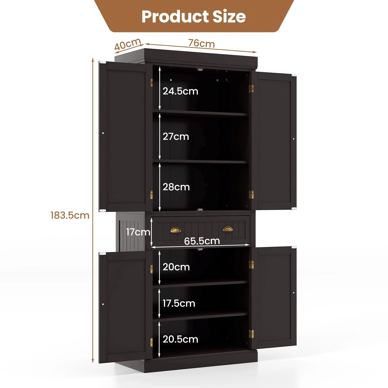 Giantex 183.5 cm Kitchen Pantry Storage Cabinet, Tall Freestanding Cupboard with 4 Doors