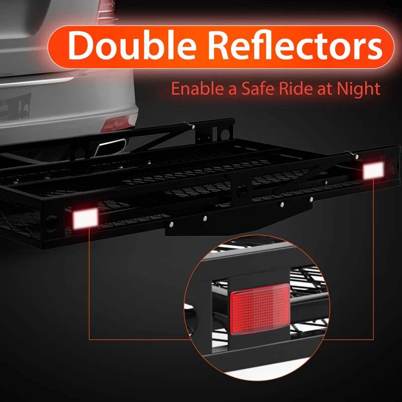 500 LBS Folding Hitch Mount Wheelchair Carrier, Mobility Scooter Loading Ramp w/2 Tie Down Straps, Heavy Duty Strong Hitch Cargo Carrier