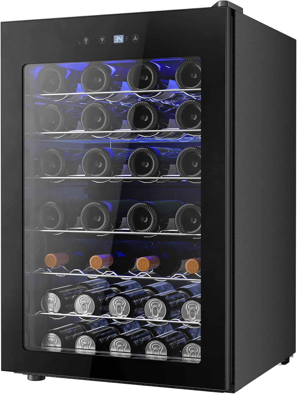Refrigerator Cooler - 126 Can Mini Fridge with Glass Door for Soda Beer or Wine, Beverage Cooler for Home, Office, Bar with Adjustable Removable Shelves, Silver