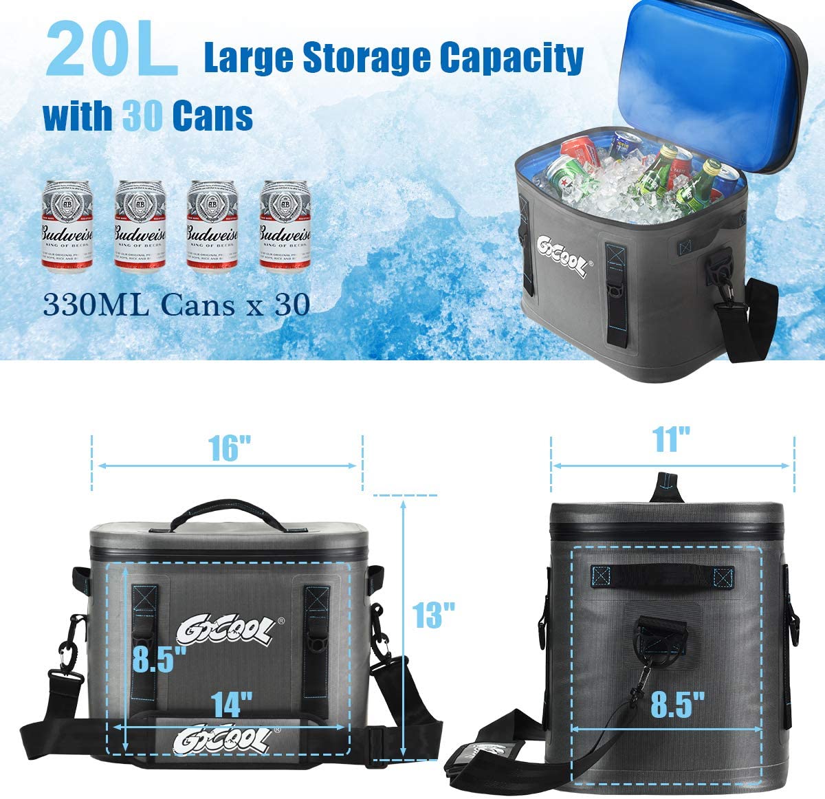 30-Can Portable Cooler Bag, Insulated Soft Camping Cooler