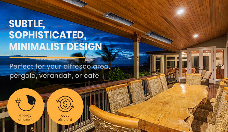 2 x BIO 2400W Outdoor Strip Heater, Electric Radiant Slimline Heat Bar Panel, 10A Plug