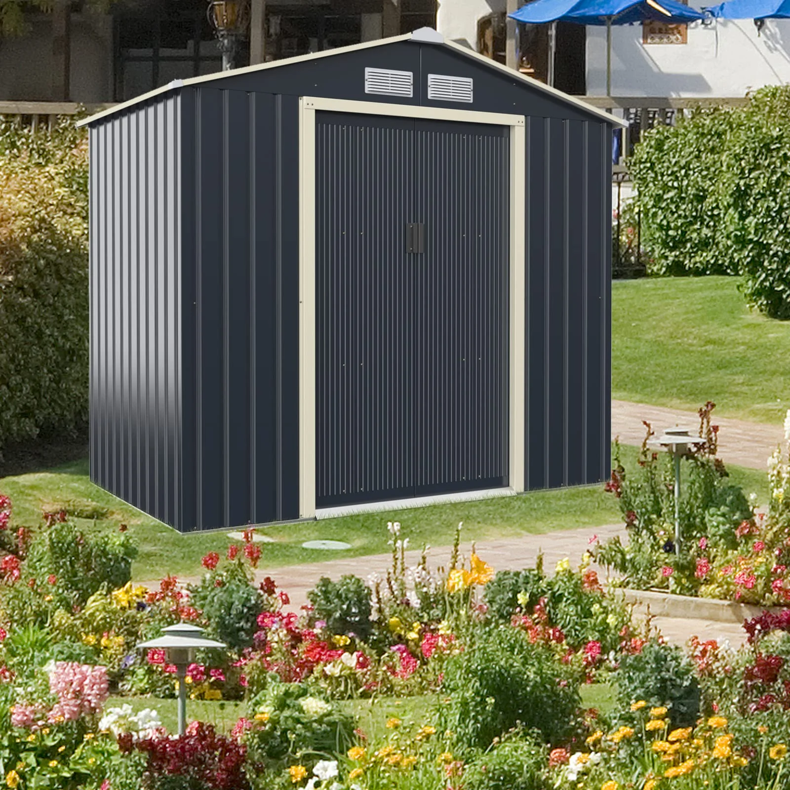 Storage Shed, Metal Outdoor Building Organizer