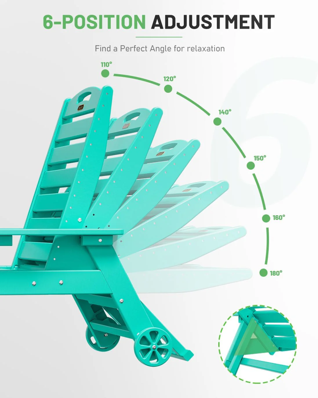 Lounge Chair Outdoor, Chaise Lounge, HDPE 6-Position Outdoor Chaise Lounge, Patio Lounge Chair with Wheels & Cup Holder for Pool Poolside Deck Backyard, Teak