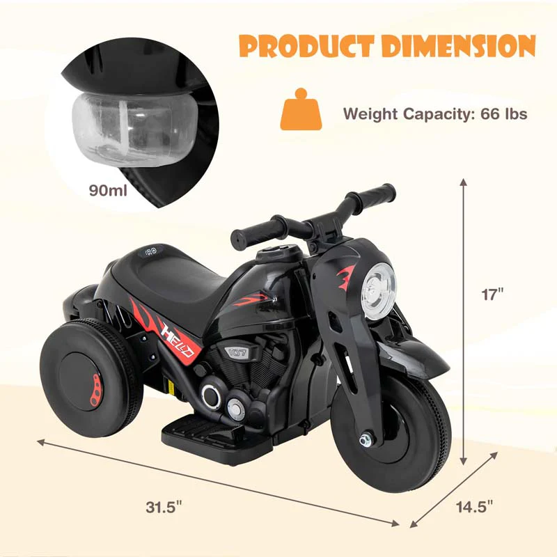 6V Kids Motorcycle w/Automatic Bubble Function & Music, 3-Wheel Vehicle Toy Electric Ride-On Car for Toddlers Ages 3+