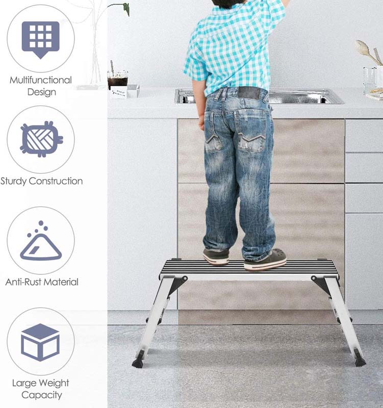 330lbs Capacity Aluminum Folding Work Platform Step Ladder Portable Work Bench Drywall Stool