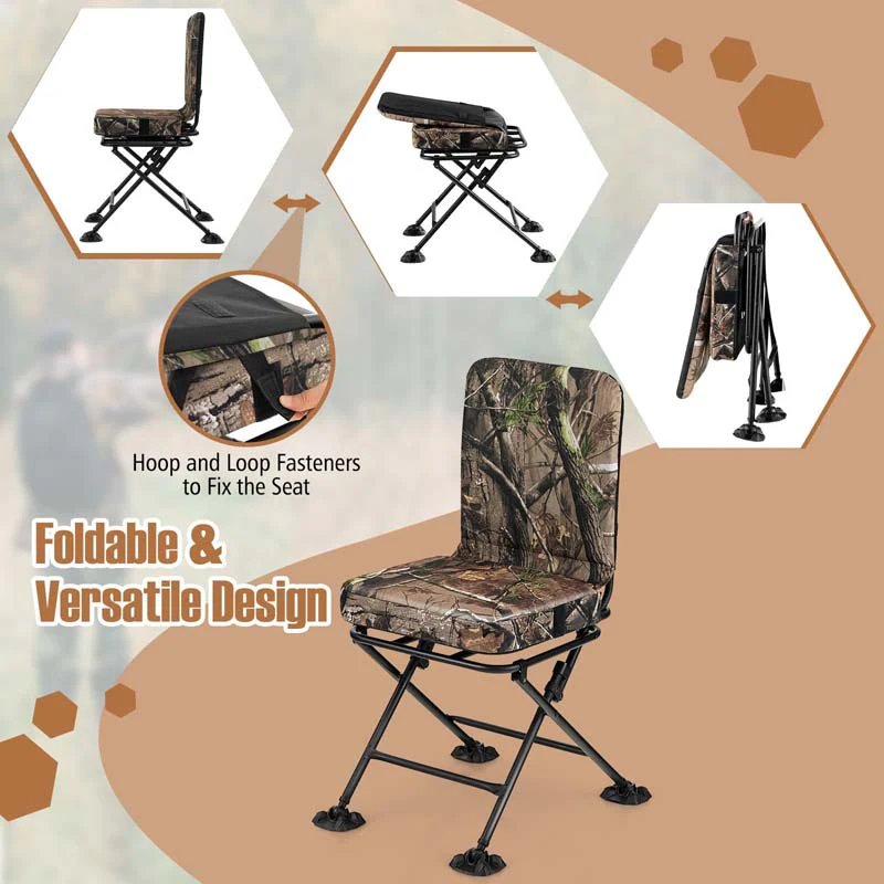 360�� Swivel Hunting Blind Chair with All-Terrain Duck Feet, 330LBS Capacity, Folding Silent Deer Hunting Chair, Portable Ground Blind Chair