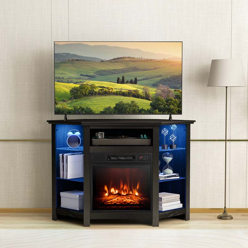 Modern Corner Fireplace TV Stand with LED Lights for TVs up to 50