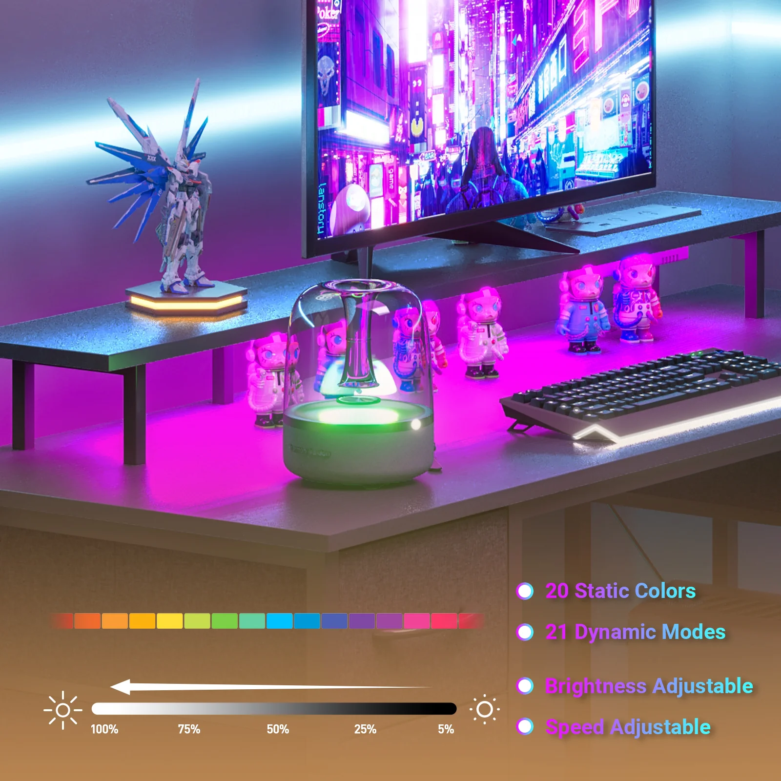 Gaming Desk with LED Lights with Monitor Stand 137cm