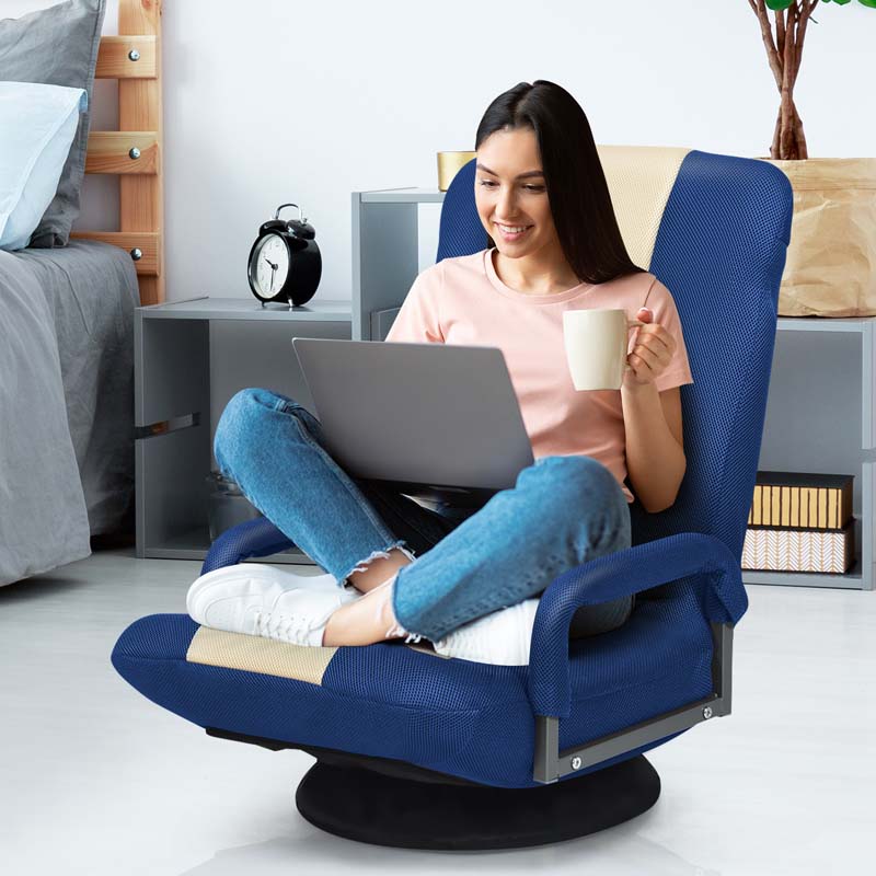 360�� Swivel Floor Gaming Chair, 6-Position Adjustable Folding Floor Chair Recliner, Breathable Mesh Fabric Lazy Soft Sofa
