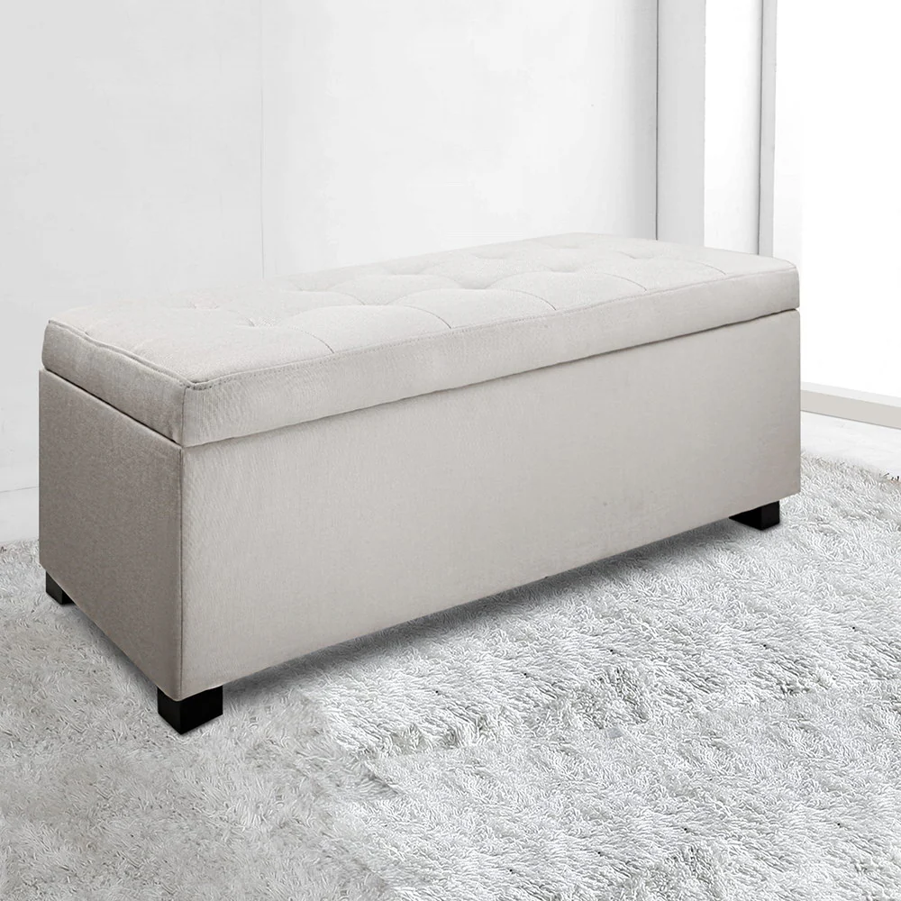 Artiss Storage Ottoman Blanket Box 97cm Linen Beige