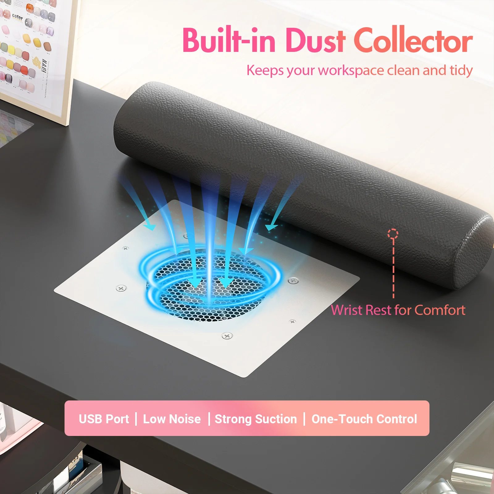 Manicure Table Glass Top w/Dust Collector