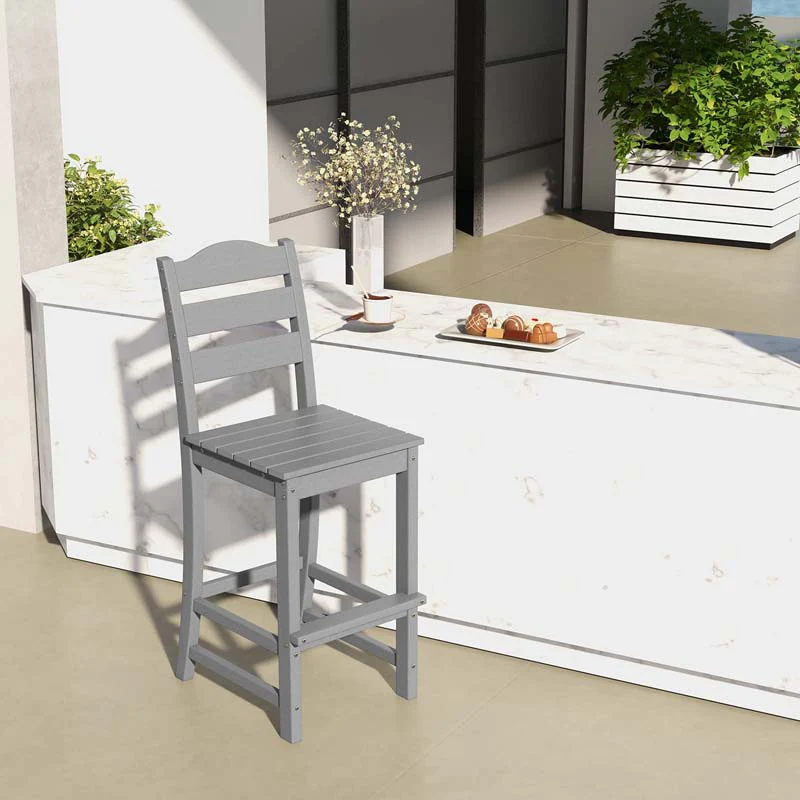 Outdoor HDPE Bar Stool, Patio Tall Bar Chair with Backrest and Footrest, 30 Inches Counter Height Barstools for Garden Backyard