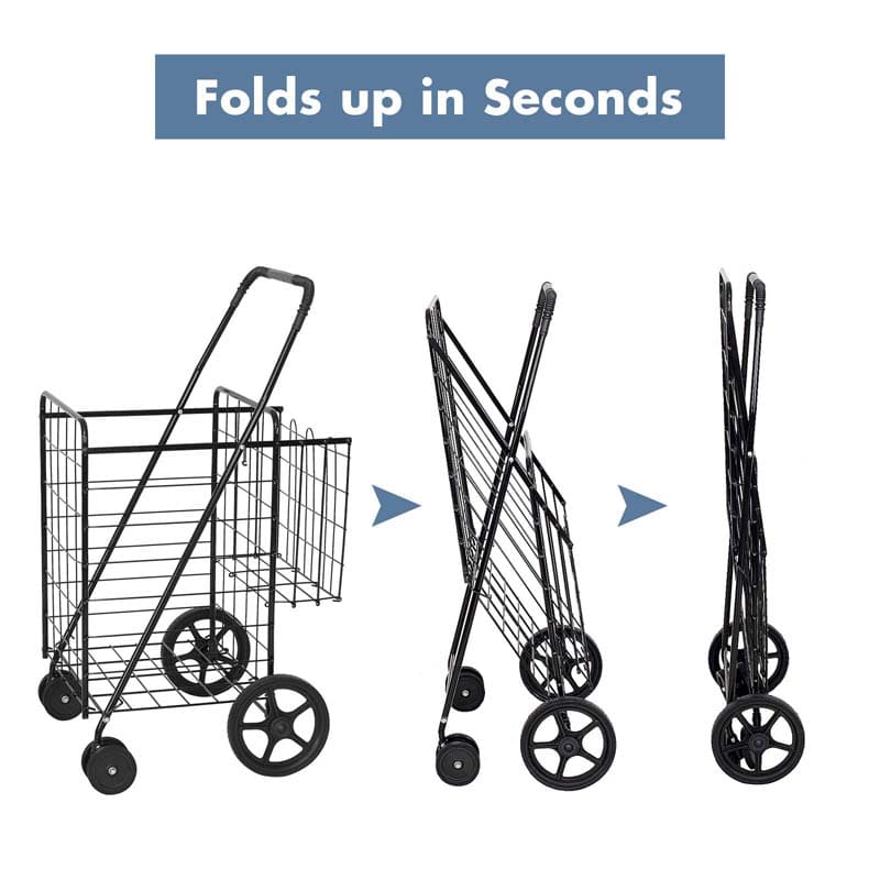 Jumbo Folding Shopping Cart Large Rolling Grocery Utility Cart with Double Basket & 360�� Swivel Wheels