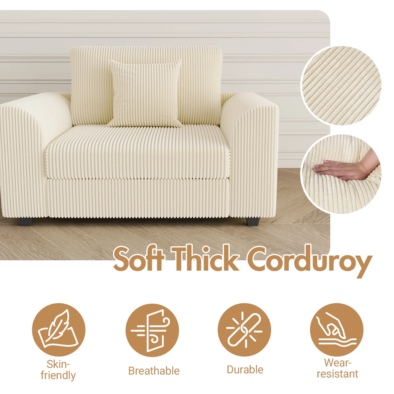 1 Seater Sofa Corduroy Armchair Couch(Pre-order)