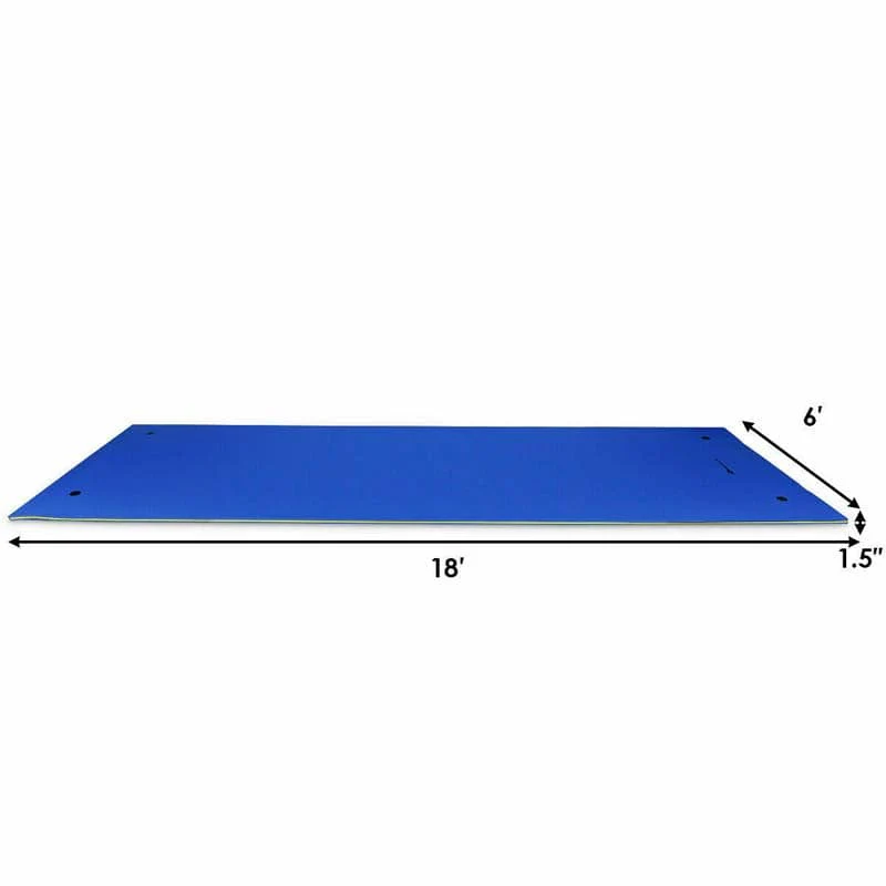 18 x 6 FT Floating Water Pad, 3-Layer XPE Foam Water Mat with Rolling Pillow, Floating Island for River Lake Ocean