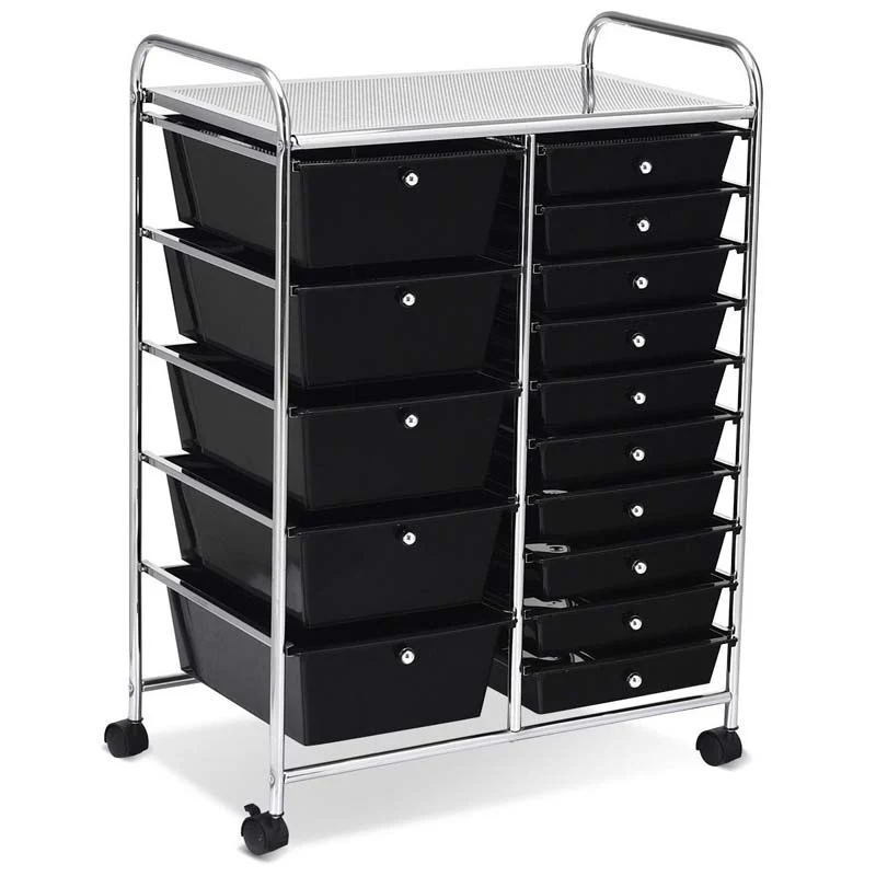 15-Drawer Storage Drawer Cart Tools Scrapbook Paper Organizer Cart Office School Utility Cart Rolling Storage Cart with Wheels